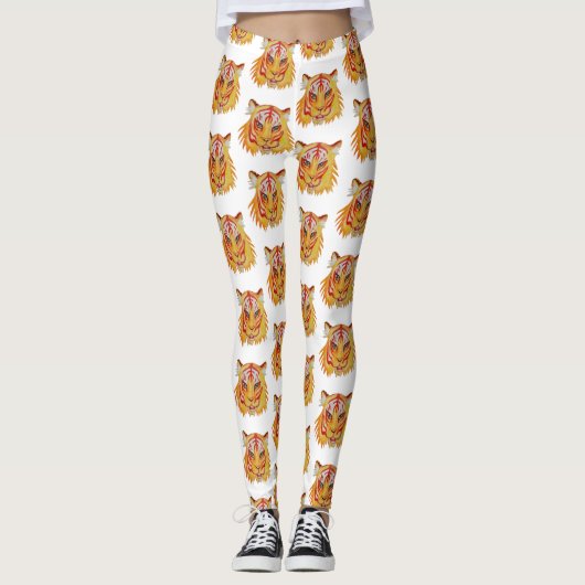 Tiger Face Art Zeichnend Leggings (Vorderseite)