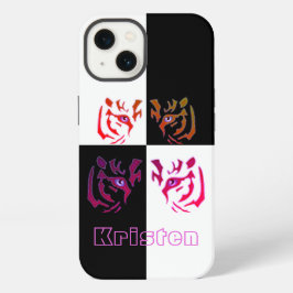 Tiger Face Black & White Karo iPhone 13 Hülle