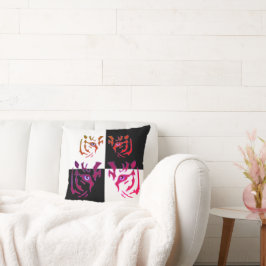 Tiger Face Black & White Karo Kissen