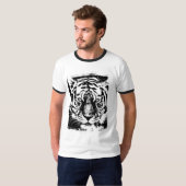 Tiger Face Mens Modern Basic Ringer Schwarz-weiß T-Shirt (Vorne ganz)