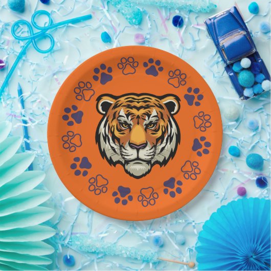 Tiger Face Paper Party Teller Orange & Blue (Party)