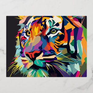 Tiger face Pop art Folien Feiertagspostkarte
