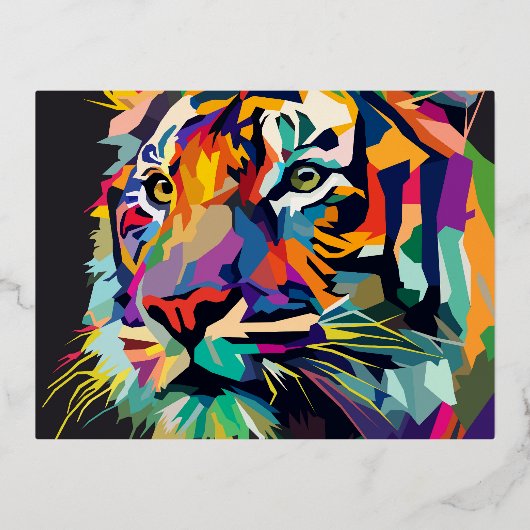 Tiger face Pop art Folien Feiertagspostkarte (Vorderseite)