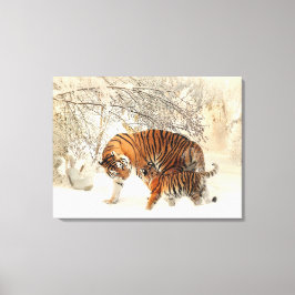 Tiger Familie im Winter Landschaft Canvas Print Leinwanddruck