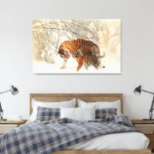 Tiger Familie im Winter Landschaft Canvas Print Leinwanddruck (Insitu (Schlafzimmer))