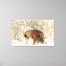 Tiger Familie im Winter Landschaft Canvas Print