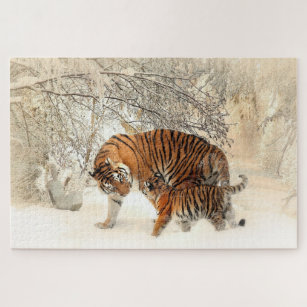 Tiger Familie im Winter Landschaft Jigsaw Puzzle