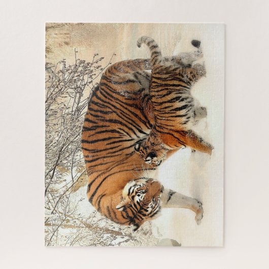 Tiger Familie im Winter Landschaft Jigsaw Puzzle (Vertikal)