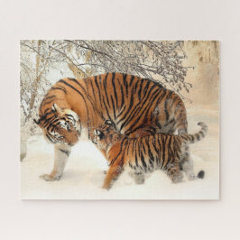 Tiger Familie im Winter Landschaft Jigsaw Puzzle