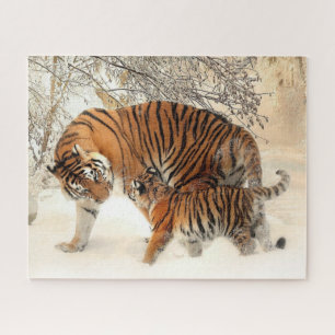 Tiger Familie im Winter Landschaft Jigsaw Puzzle