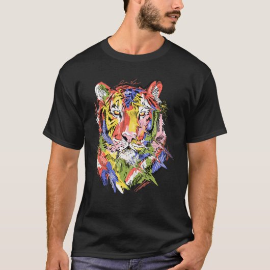 Tiger farbenfrohe Kunst Tierliebhaber Kunstwerke T-Shirt (Vorderseite)