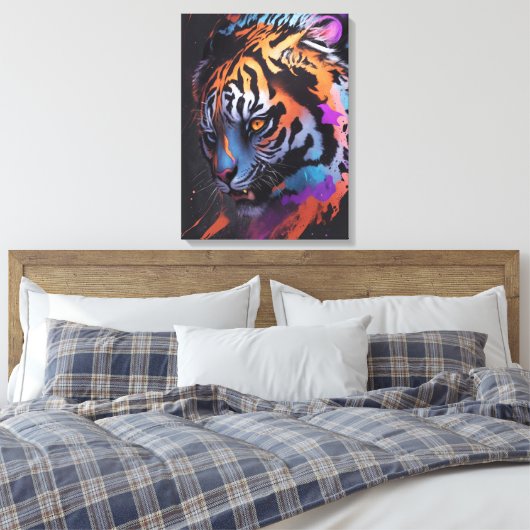 Tiger | Farbenfroher Tiger, der Abstrakt Zeichne Leinwanddruck (Insitu (Schlafzimmer))