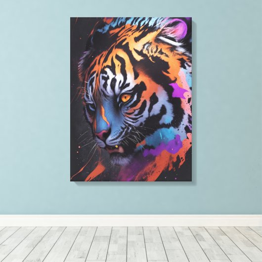Tiger | Farbenfroher Tiger, der Abstrakt Zeichne Leinwanddruck (Insitu (Holzboden))