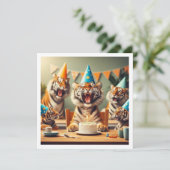 Tiger feiern, Tigerbild Geburtstag Einladung (Stehend Vorderseite)
