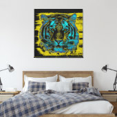Tiger Fine Art on Burlap Rustic Jute #2 Leinwanddruck (Insitu (Schlafzimmer))