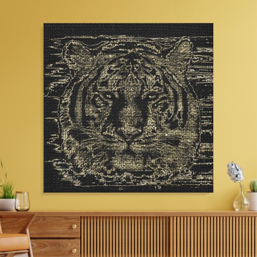 Tiger Fine Art on Burlap Rustic Jute #4 Leinwanddruck (Insitu (Wohnzimmer))