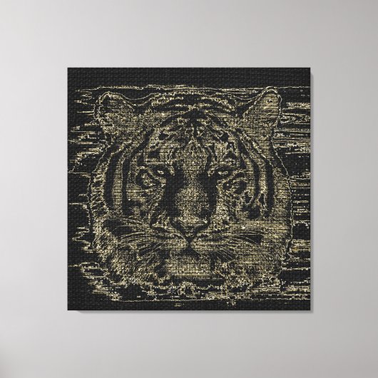 Tiger Fine Art on Burlap Rustic Jute #4 Leinwanddruck (Vorderseite)