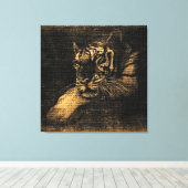 Tiger Fine Art on Burlap Rustic Jute #5 Leinwanddruck (Insitu (Holzboden))