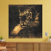 Tiger Fine Art on Burlap Rustic Jute #5 Leinwanddruck (Insitu (Wohnzimmer))