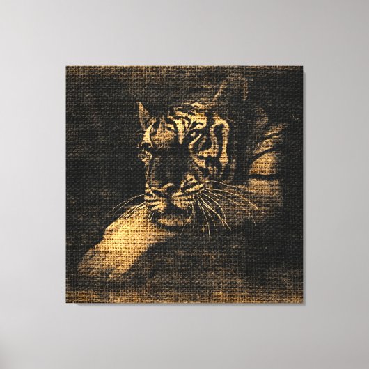 Tiger Fine Art on Burlap Rustic Jute #5 Leinwanddruck (Vorderseite)