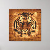 Tiger Fine Art on Burlap Rustic Jute Leinwanddruck (Vorderseite)