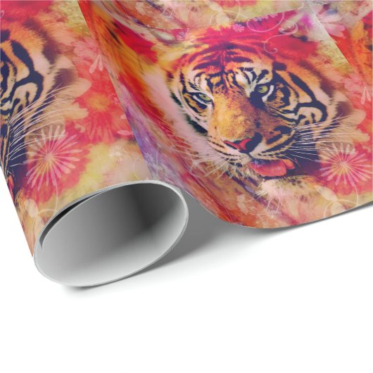 Tiger Floral Digital Art Geschenkpapier (Rolleneckpunkt)