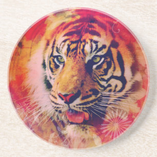 Tiger Floral Digital Art Getränkeuntersetzer