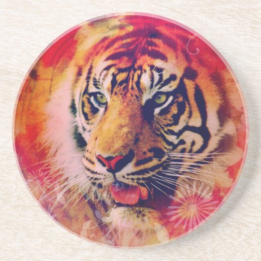 Tiger Floral Digital Art Getränkeuntersetzer (Vorne)