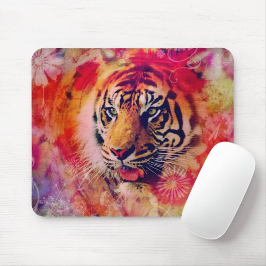 Tiger Floral Digital Art Mousepad (Mit Mouse)