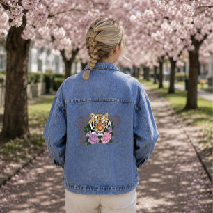 Tiger Floral Henna Botanische Blumen Grün Jeansjacke
