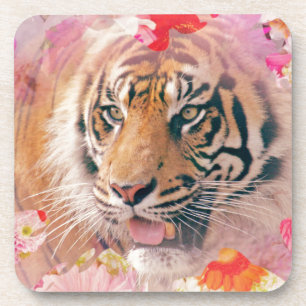 Tiger Floral Spritzer Digitale Kunst Getränkeuntersetzer