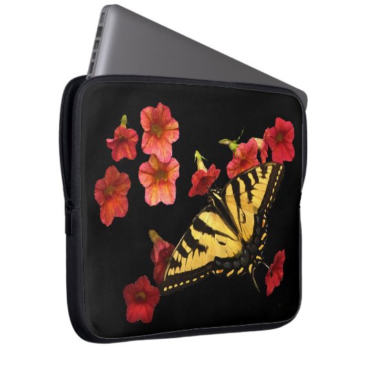 Tiger Frack Butterfly auf Roten Blume Laptopschutzhülle (Vorne Rechts)