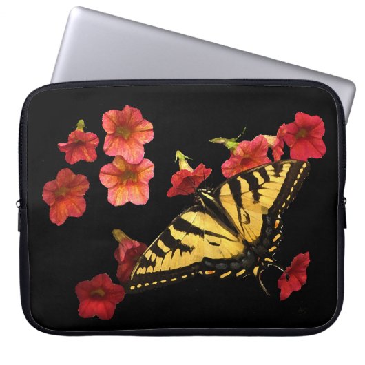 Tiger Frack Butterfly auf Roten Blume Laptopschutzhülle (Vorderseite)