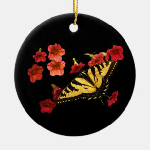 Tiger-Frack-Schmetterling auf roten Blumen Keramikornament