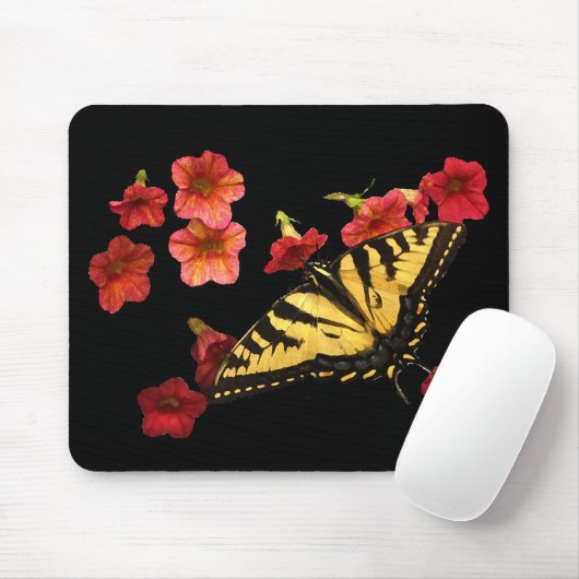 Tiger-Frack-Schmetterling auf roten Blumen Mousepad (Mit Mouse)