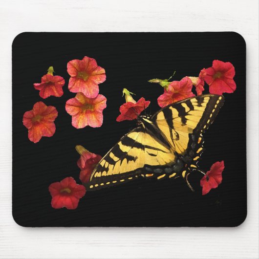 Tiger-Frack-Schmetterling auf roten Blumen Mousepad (Vorne)