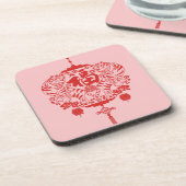 Tiger Fu Fortune Lantern Shape Papercutting Getränkeuntersetzer (Linke Seite)