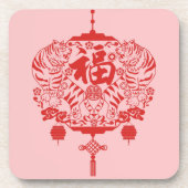 Tiger Fu Fortune Lantern Shape Papercutting Getränkeuntersetzer (Vorderseite)