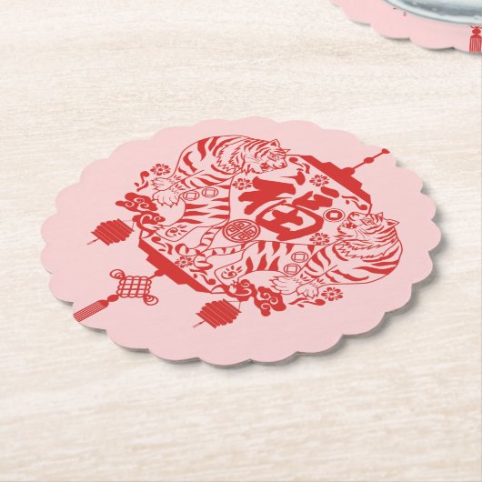 Tiger Fu Fortune Lantern Shape Papercutting Untersetzer (angewinkelt)