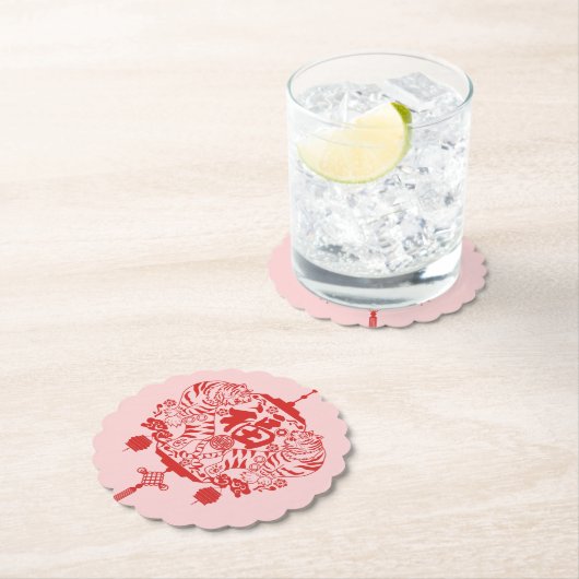 Tiger Fu Fortune Lantern Shape Papercutting Untersetzer (Vor Ort)