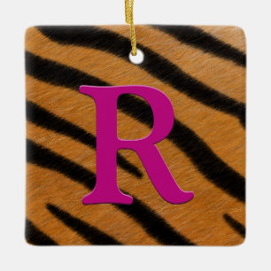 Tiger Fur Personalisiertes Monogramm und Nachricht Keramikornament