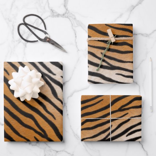 Tiger Fur Realistisch gestreifte Wildtierdrucke Geschenkpapier Set (Vorderseite)