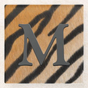 Tiger Fur Realistischer Tierdruck Mit Monogramm Glasuntersetzer