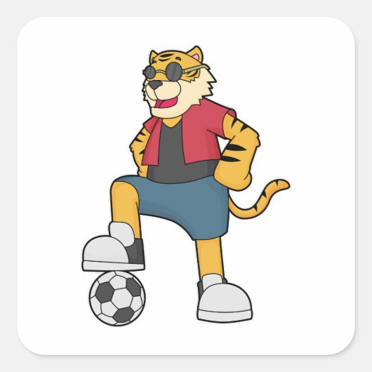 Tiger-Fußball-Fußball Quadratischer Aufkleber (Vorderseite)
