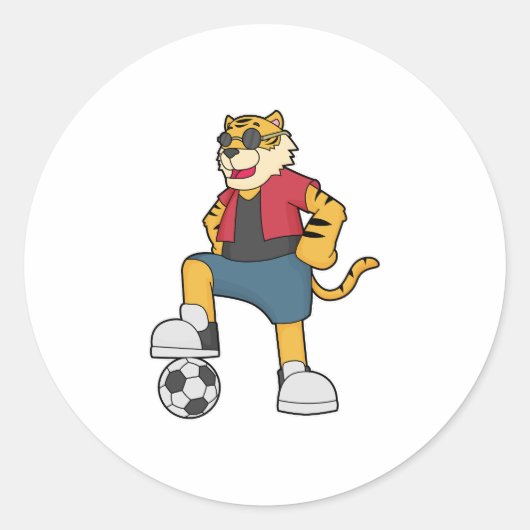 Tiger-Fußball-Fußball Runder Aufkleber (Vorderseite)