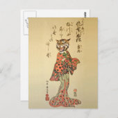 Tiger Geisha im Blumenkleid Postkarte (Vorne/Hinten)