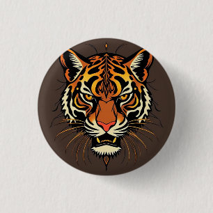 Tiger-Gesicht mit Stammesmustern Button