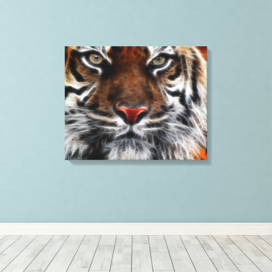 Tiger-Gesicht Nah ummantelte Canvas Leinwanddruck (Insitu (Holzboden))