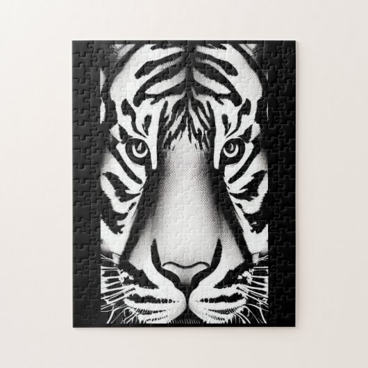 Tiger Gesicht Schwarz-weiße Streifen Puzzle (Vertikal)