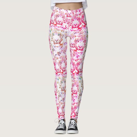 Tiger-Gesichtsdesign Rosa Leggings (Vorderseite)